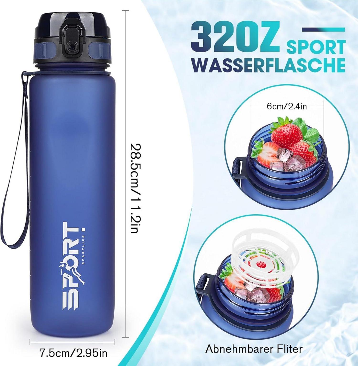 AOPREL 1L Sport Trinkflasche Wasserflasche BPA Frei Auslaufsicher Blue