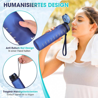 Trinkflasche 1L Sport BPA Frei Wasserflasche Auslaufsicher für