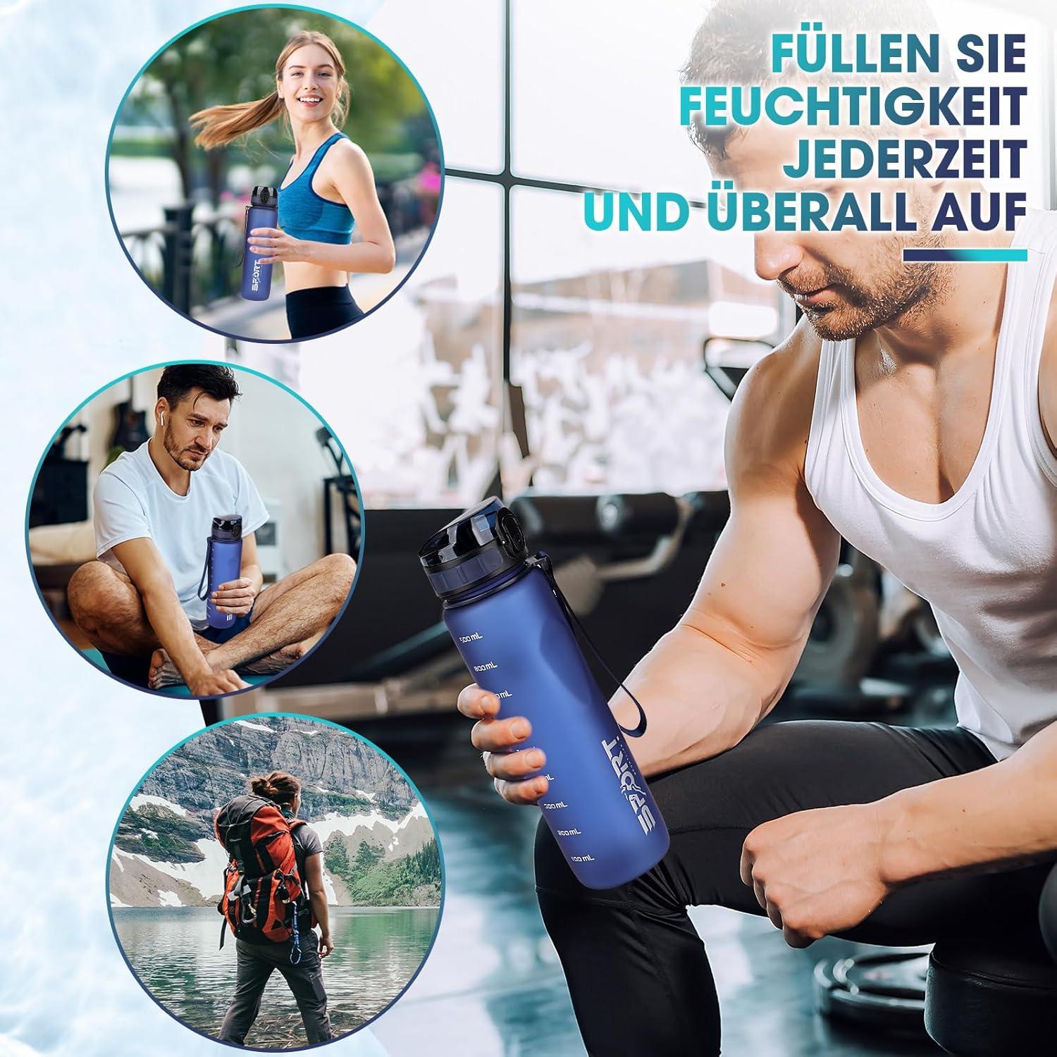 AOPREL 1L Sport Trinkflasche Wasserflasche BPA Frei Auslaufsicher Blue