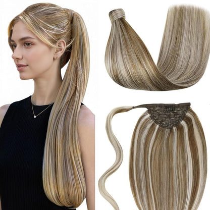 Echthaar Zopfverlängerung Braun Blond 50cm #P8/60