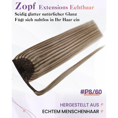 Echthaar Zopfverlängerung Braun Blond 50cm #P8/60