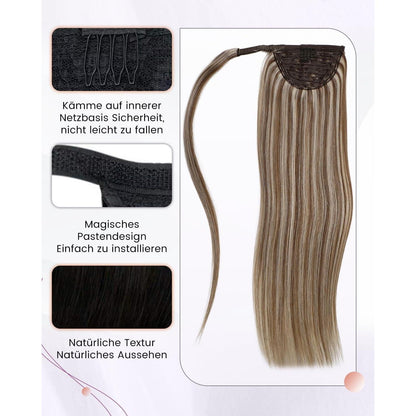 Echthaar Zopfverlängerung Braun Blond 50cm #P8/60