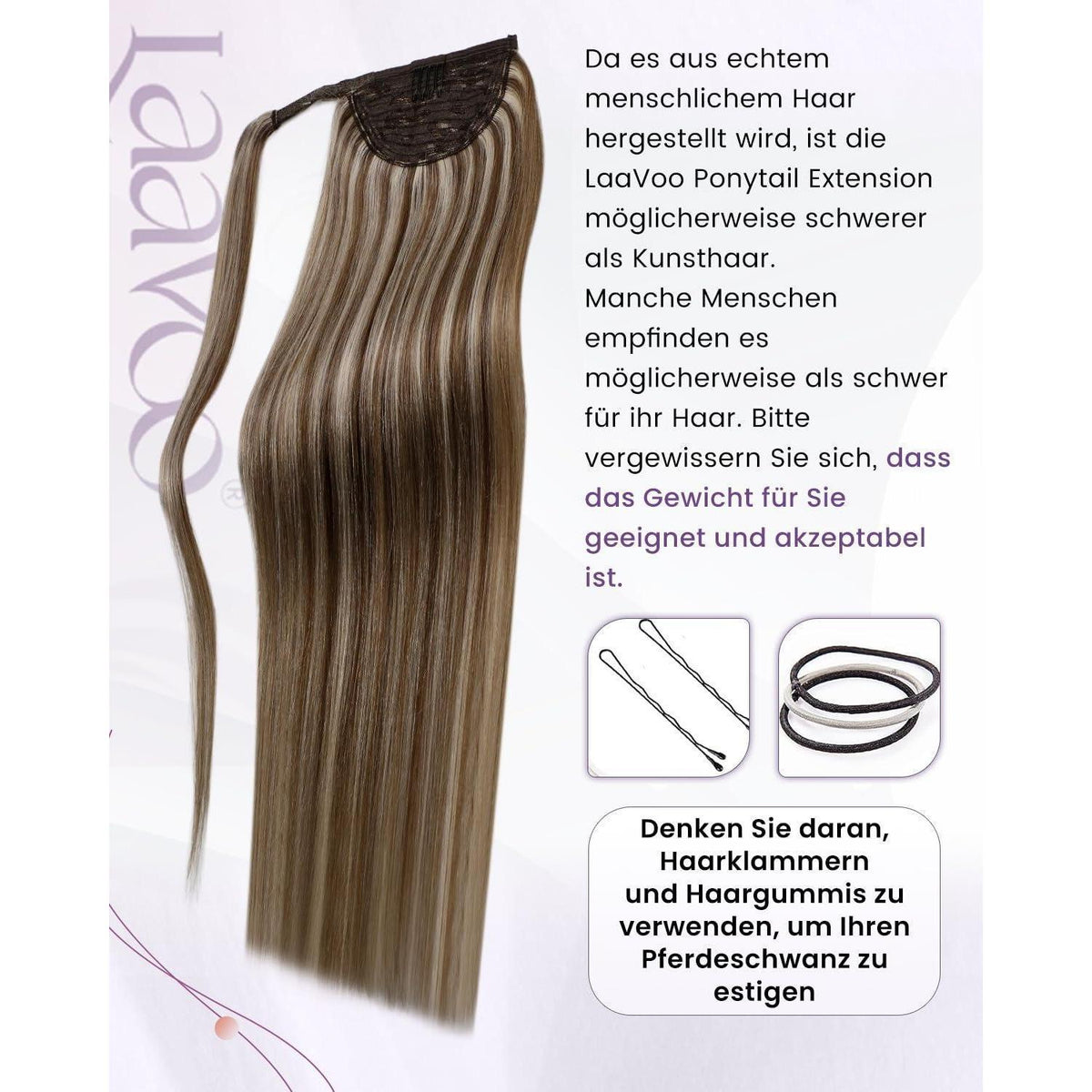 Echthaar Zopfverlängerung Braun Blond 50cm #P8/60