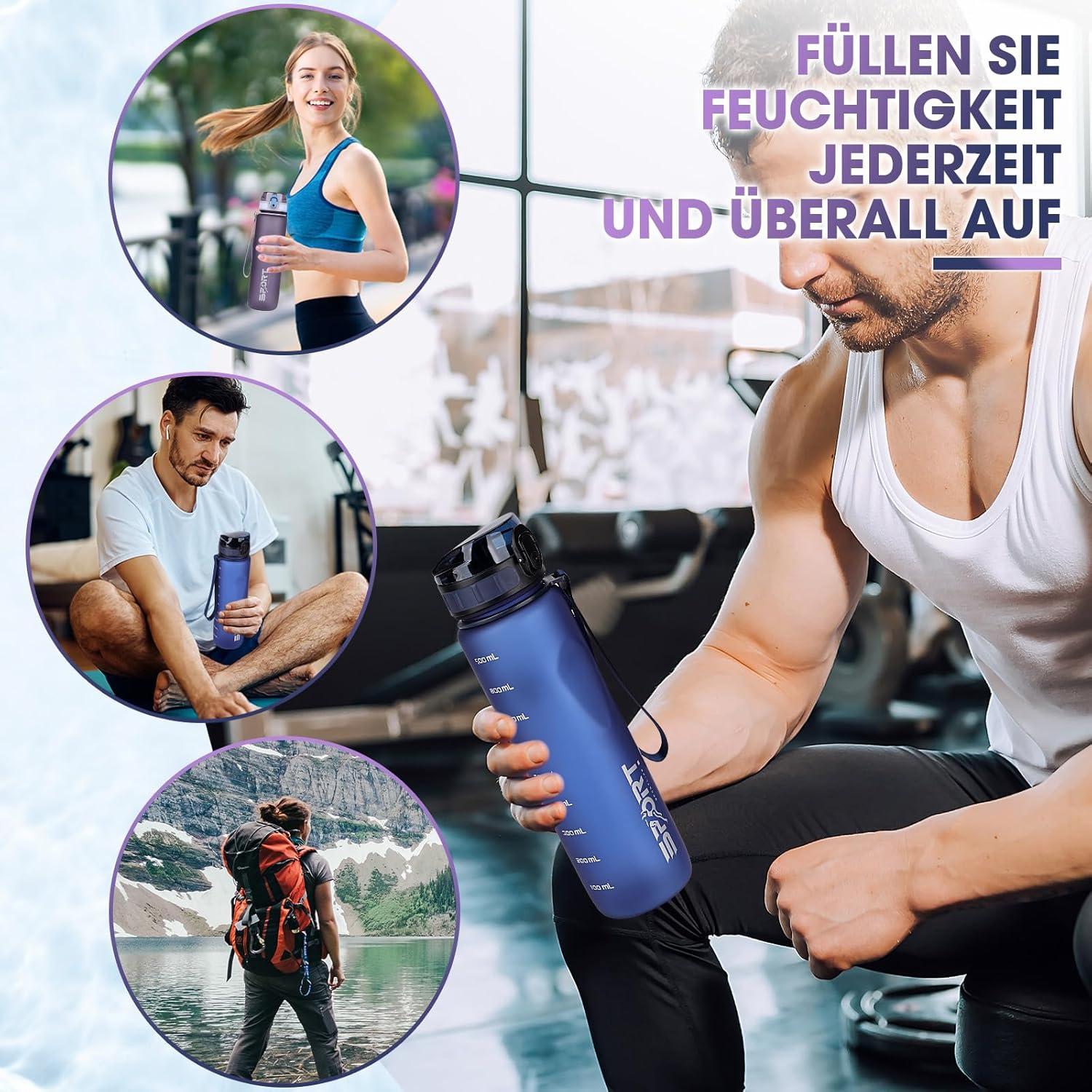 Sport Trinkflasche 1L BPA frei Auslaufsicher Outdoor Camping