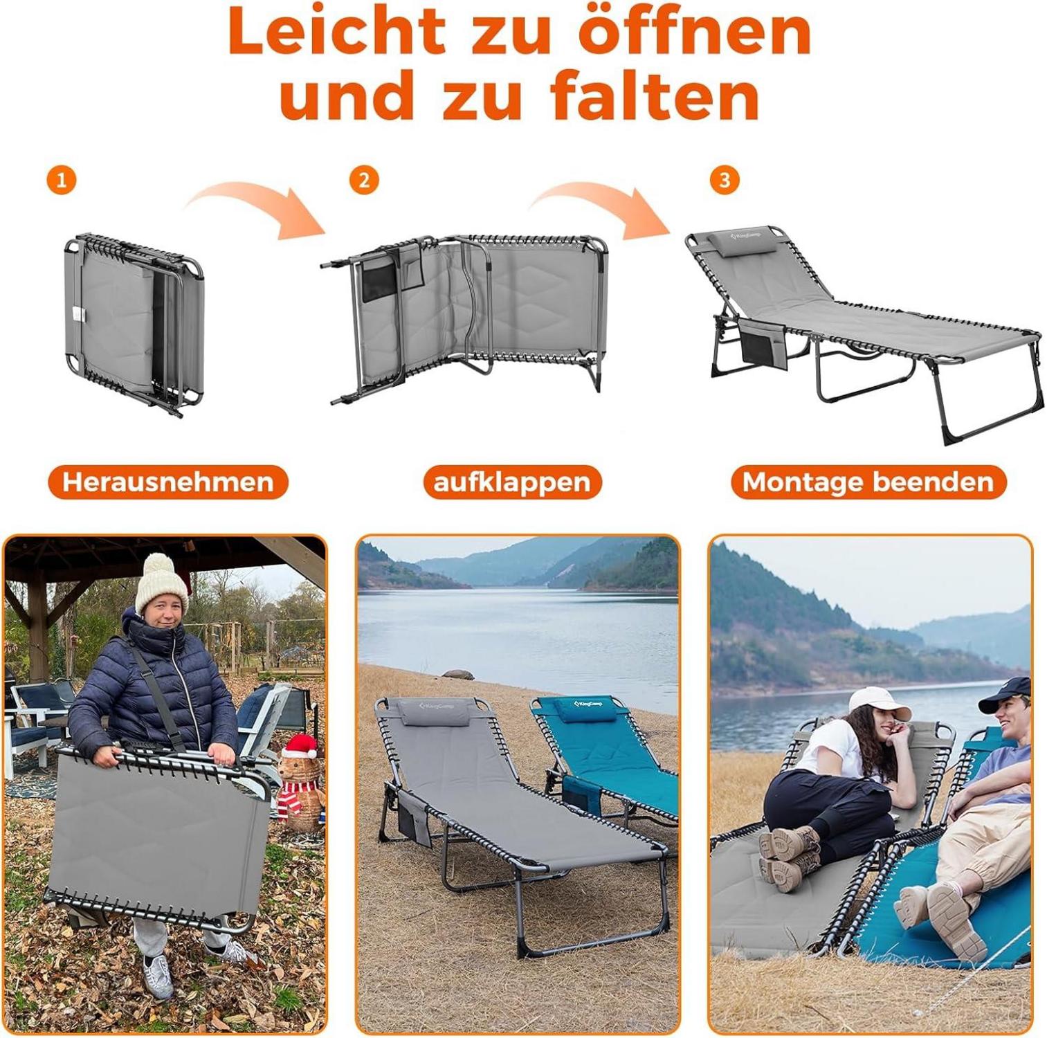 Übergroße Sonnenliege Klappbar 5-Fach Verstellbar Gartenliege Grau 2