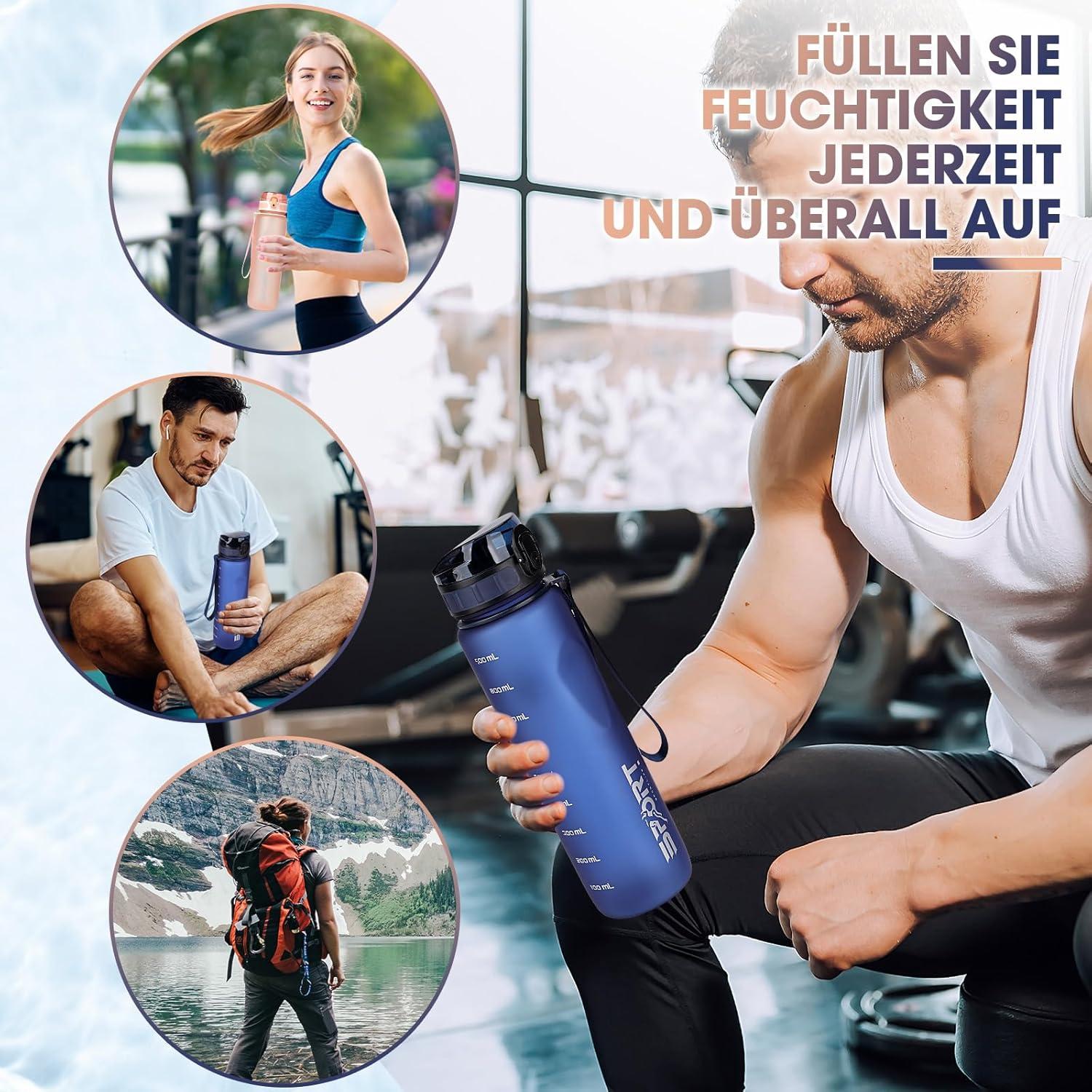 AOPREL Sport Trinkflasche 1L Auslaufsicher BPA Frei Outdoor Camping