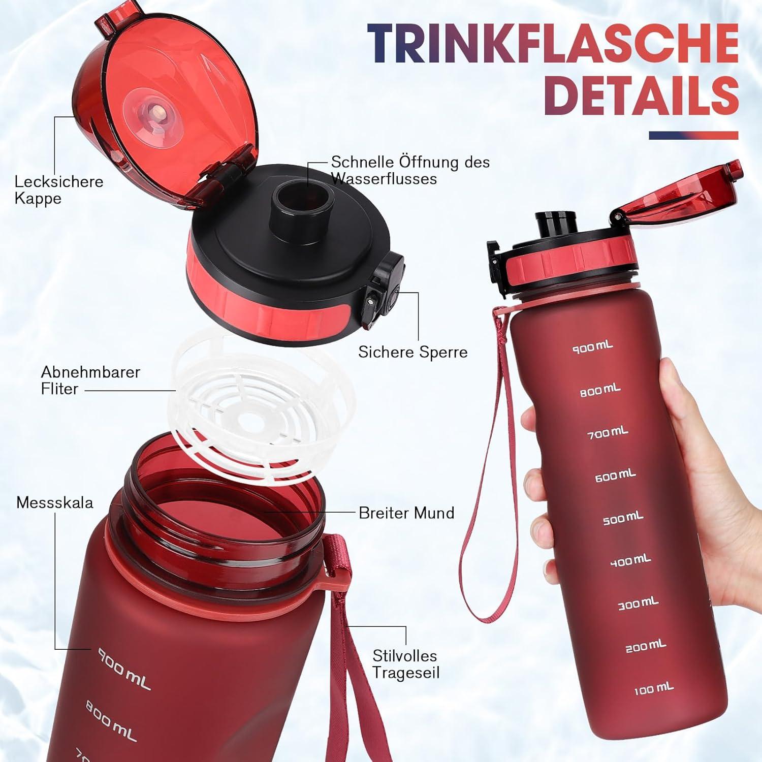AOPREL Trinkflasche 1L Sport Wasserflasche Auslaufsicher BPA