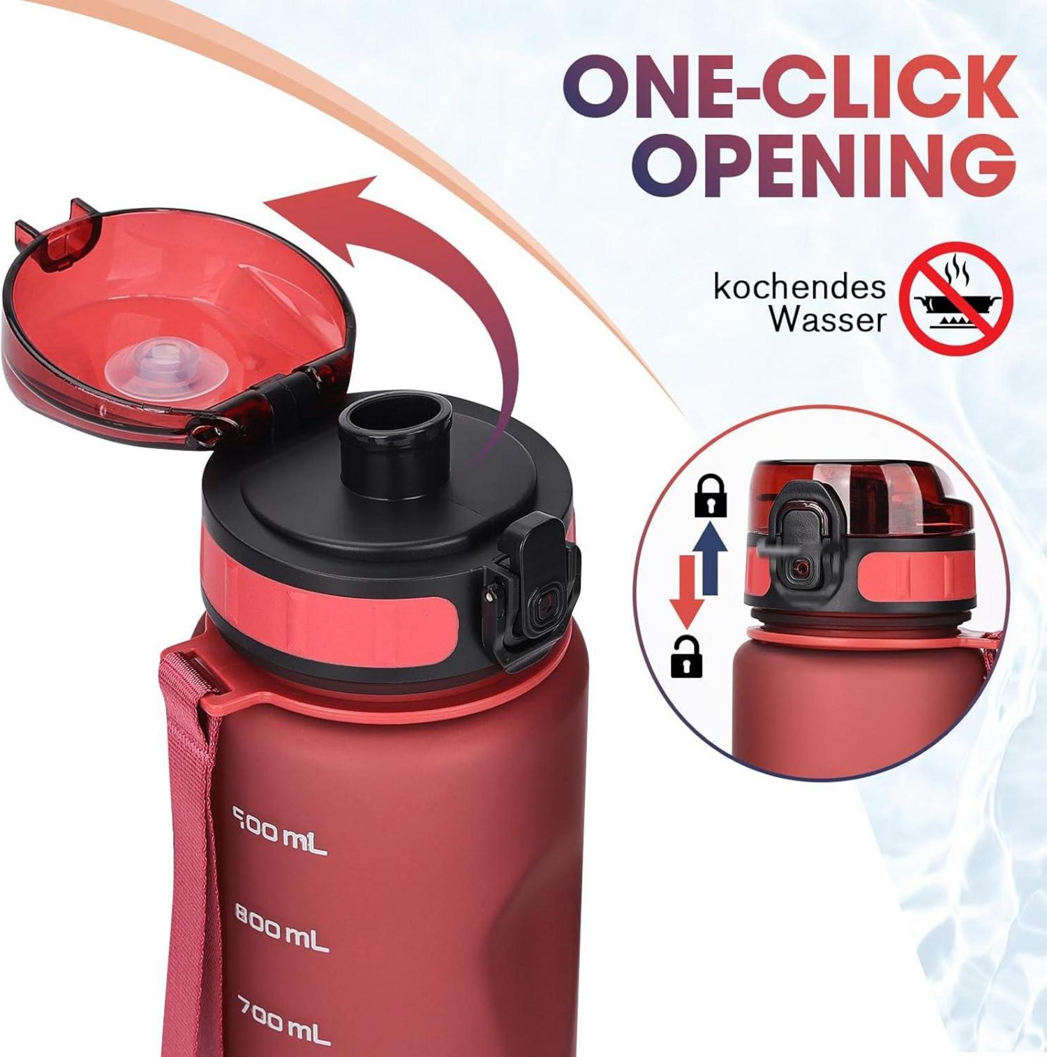 Trinkflasche 1L Sport Wasserflasche BPA Frei Outdoor Schule Camping
