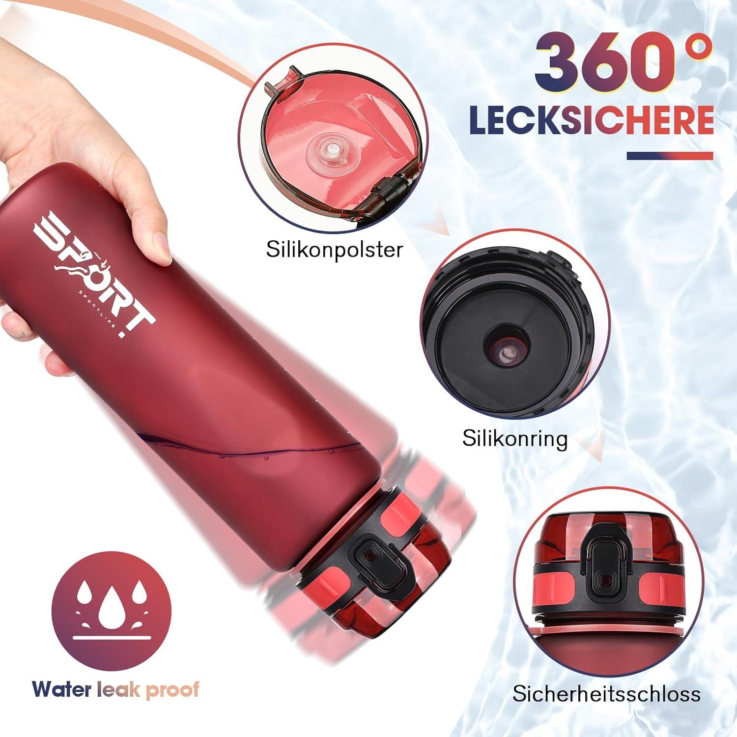 AOPREL Trinkflasche 1L Sport BPA frei Wasserflasche Auslaufsicher für Outdoor Camping