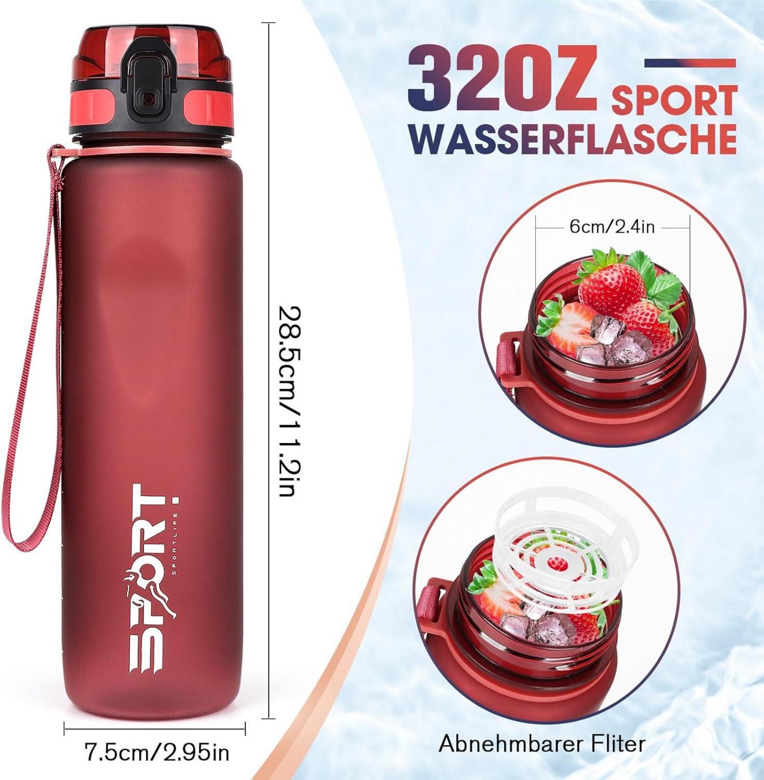 AOPREL 1L Sport Trinkflasche BPA Frei Auslaufsicher Camping Rot