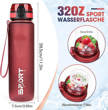 AOPREL 1L Sport Trinkflasche BPA Frei Auslaufsicher Camping Rot