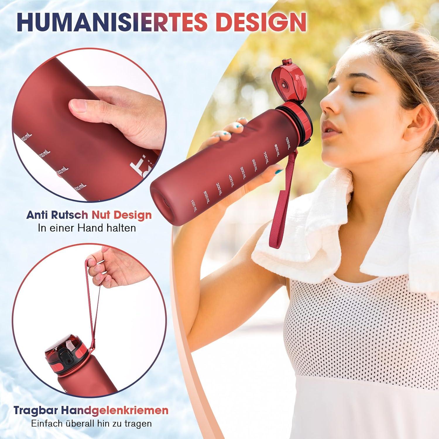 Trinkflasche 1L Sport Wasserflasche Auslaufsicher BPA Frei mit