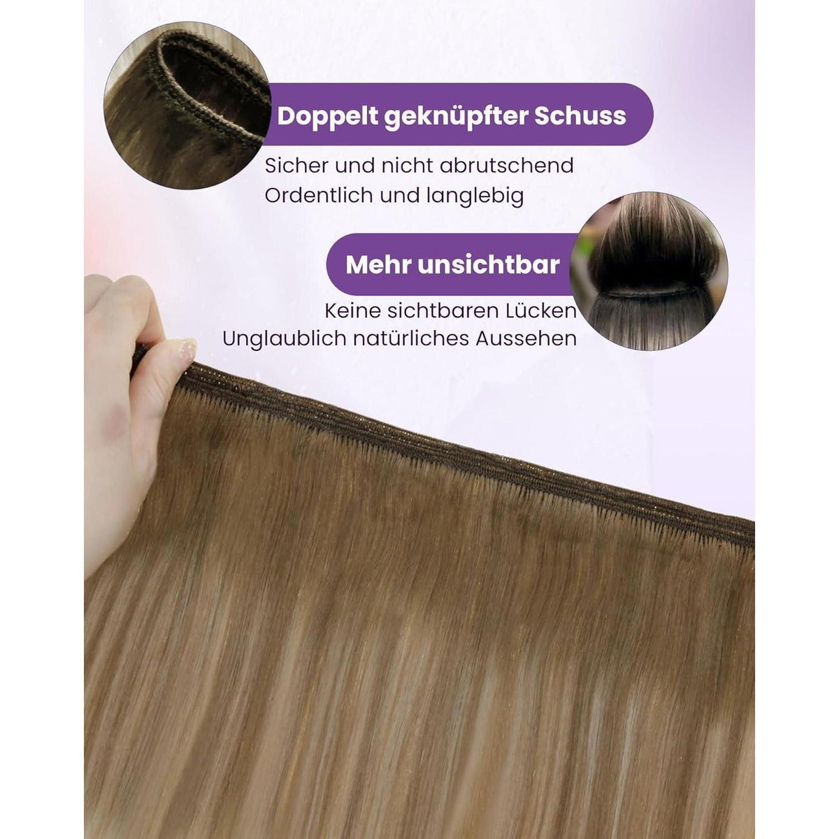 Echthaar Tressen Ombre Blond 55cm - Sew-in Weft #8/18/60