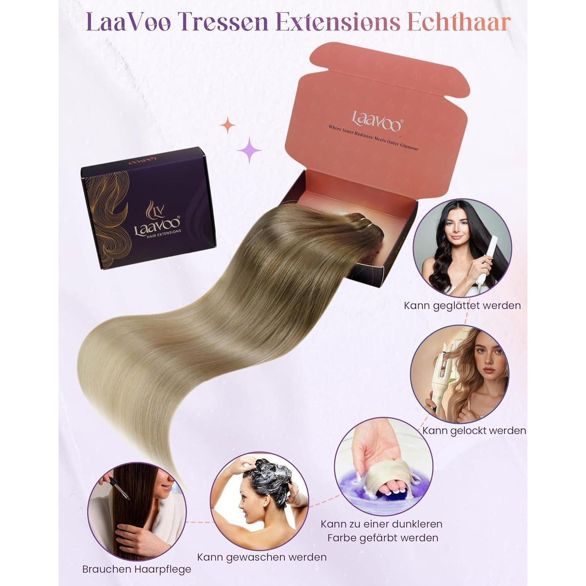 Echthaar Tressen Ombre Blond 55cm - Sew-in Weft #8/18/60