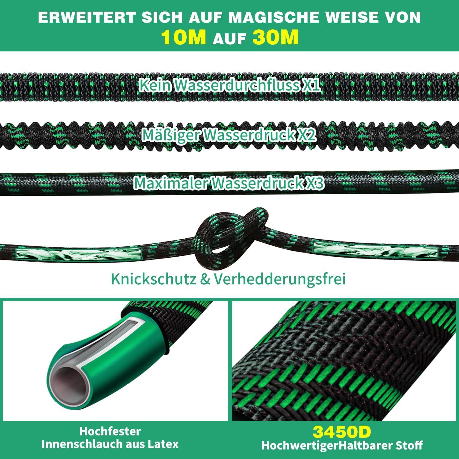 WEUE Gartenschlauch Flexibel 30M mit 10 Funktionen Sprühdüse