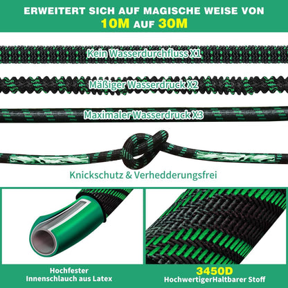 WEUE Gartenschlauch Flexibel 30M mit 10 Funktionen Sprühdüse