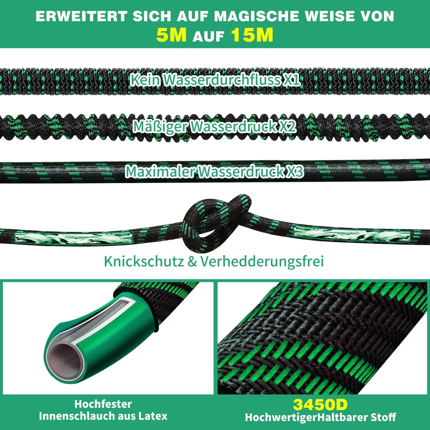 WEUE Flexibler Gartenschlauch 15M mit 10 Funktionen