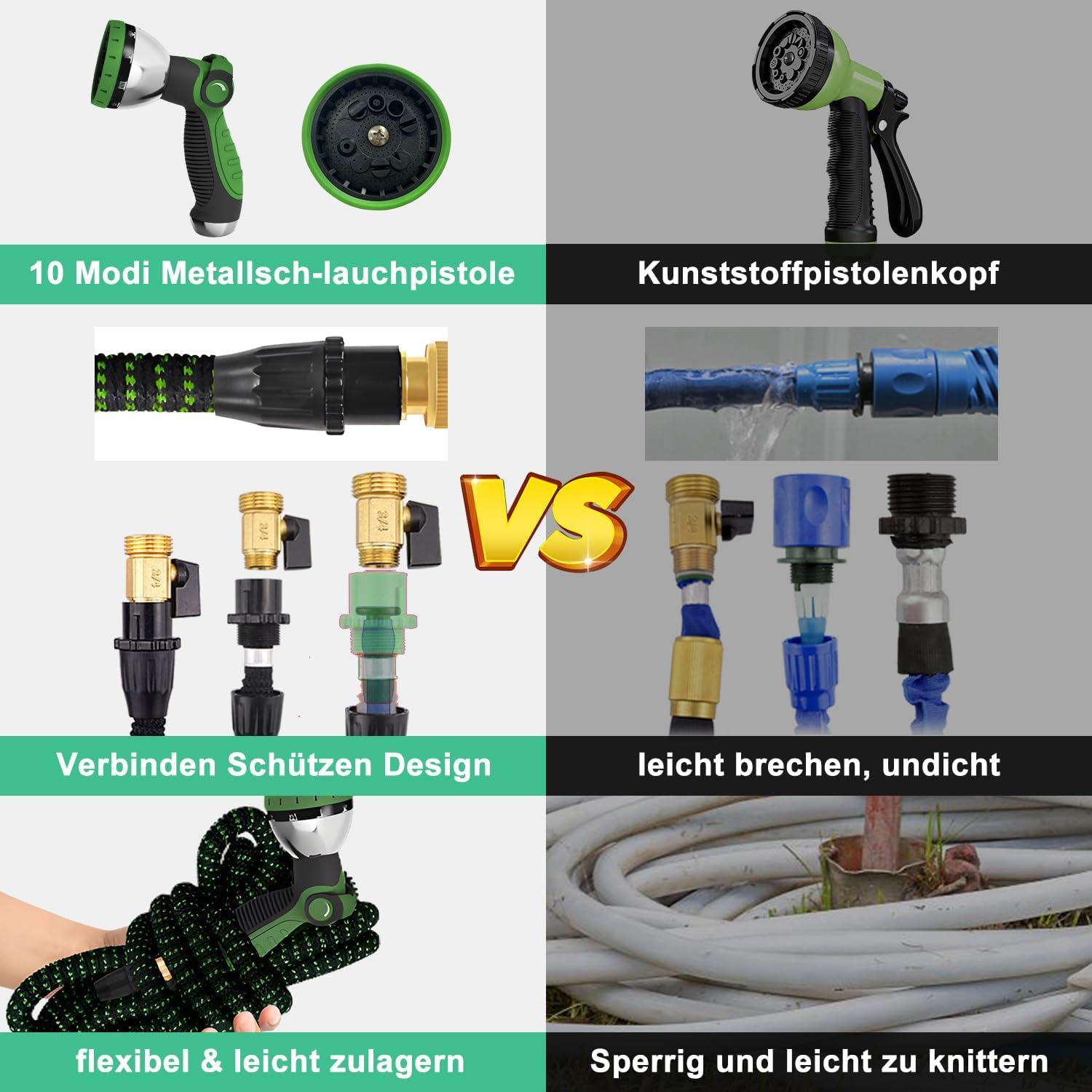 Flexibler Gartenschlauch 15M mit Sprühdüse 10 Funktionen, Leicht, Anti-Verdrehung, 3-Lagen-Latexkern