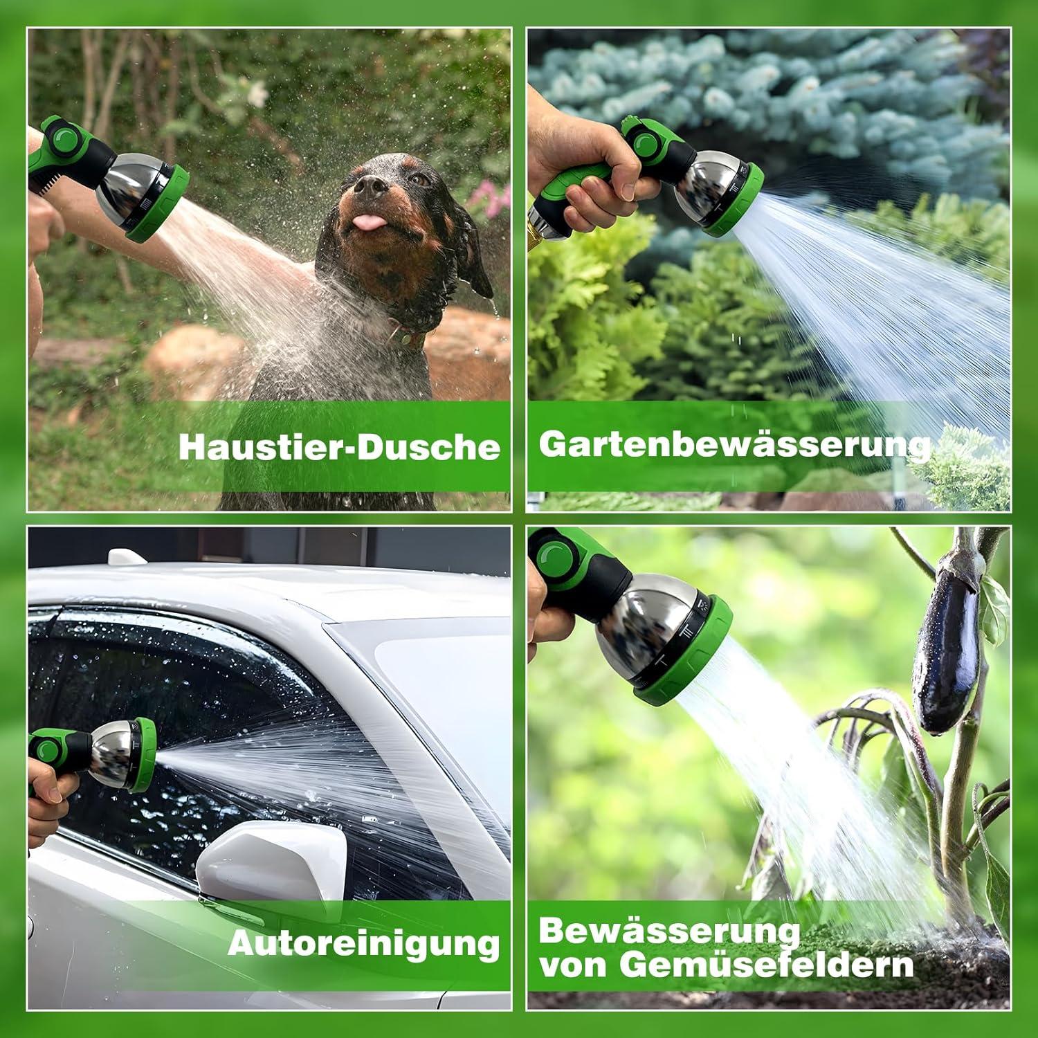 Flexibler Gartenschlauch 15M mit 10 Funktionen Sprühdüse Grün