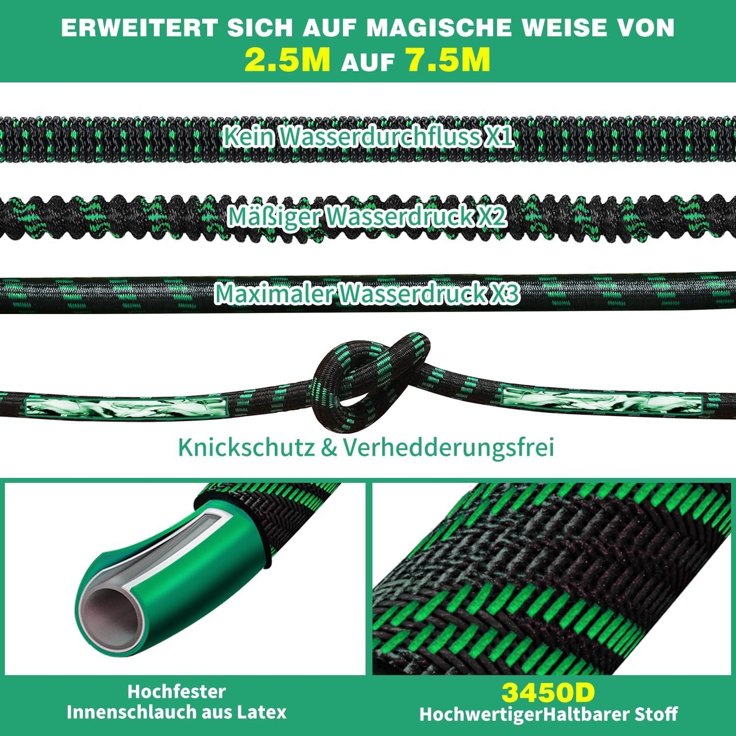 WEUE Flexibler Gartenschlauch 7.5M mit 10 Funktionen