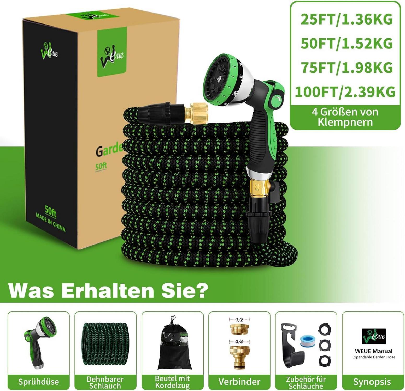 Flexibler Gartenschlauch 7.5M 10 Funktionen Sprühdüse Anti-Verdrehung