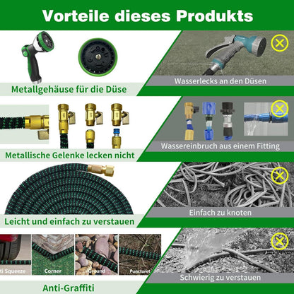WEUE Gartenschlauch Flexibel 7.5M mit 10 Funktionen Sprühdüse & Schlauchanschlussstücken