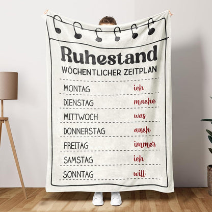 Ruhestand Geschenk Decke Wochenplan für Rentner 150x130 cm