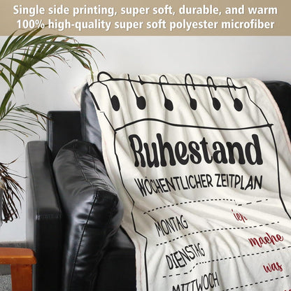 Ruhestand Geschenk Decke Wochenplan für Rentner 150x130 cm