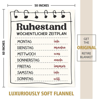 Ruhestand Geschenk Decke Wochenplan für Rentner 150x130 cm