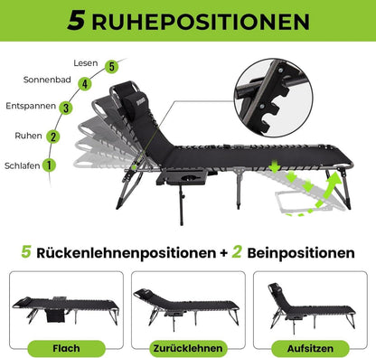 Klappbare Sonnenliege mit 5-fach verstellbarer Rückenlehne und