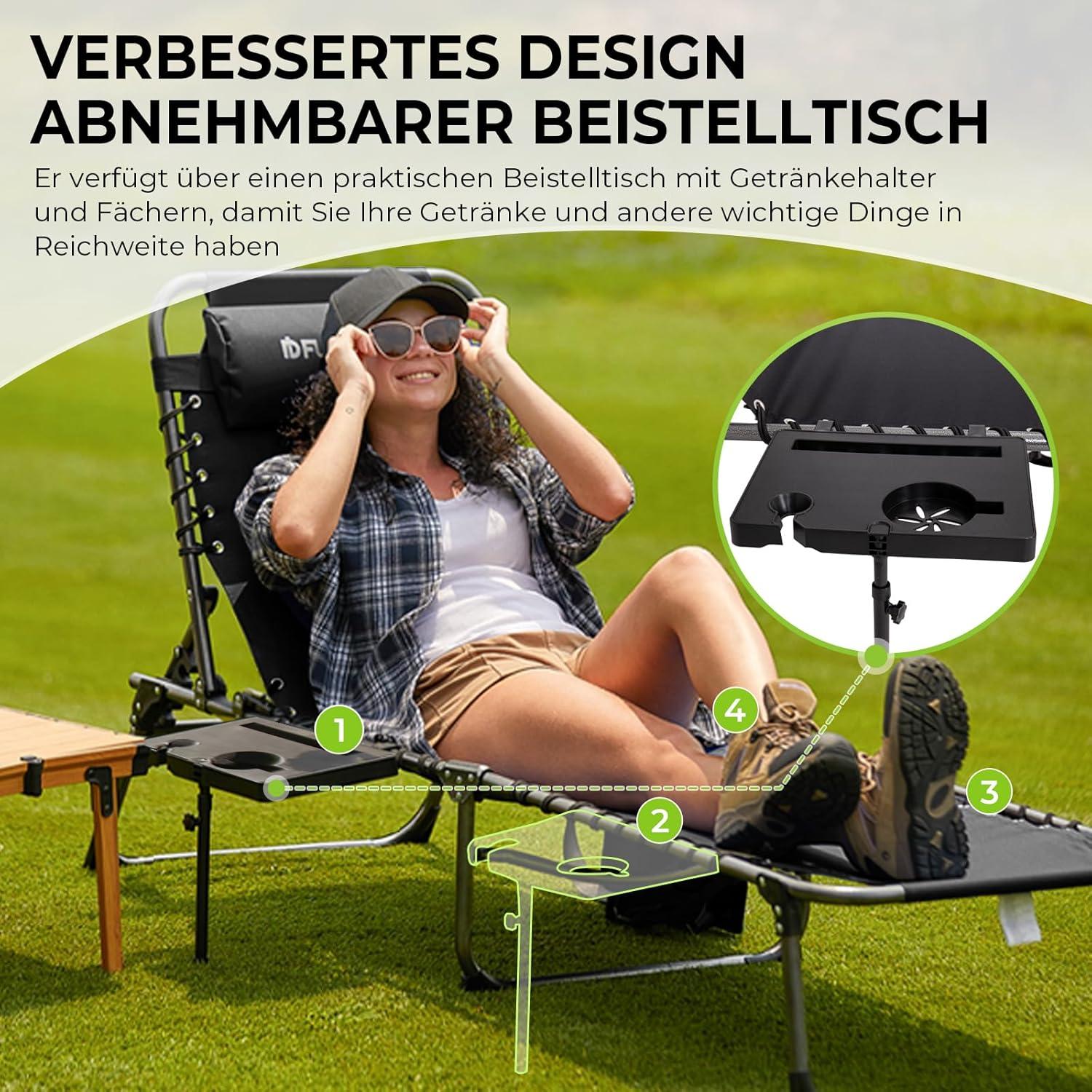 Faltbare Sonnenliege 5-Pos. Rückenlehne Seitentisch Strandliege Gartenliege