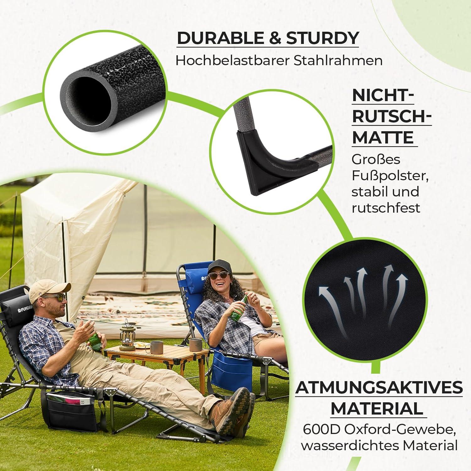 Faltbare Sonnenliege 5-Posit. Rückenlehne Seitentisch Kissen