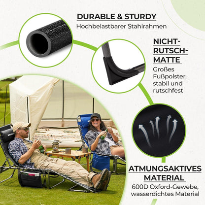 Faltbare Sonnenliege 5-Posit. Rückenlehne Seitentisch Kissen