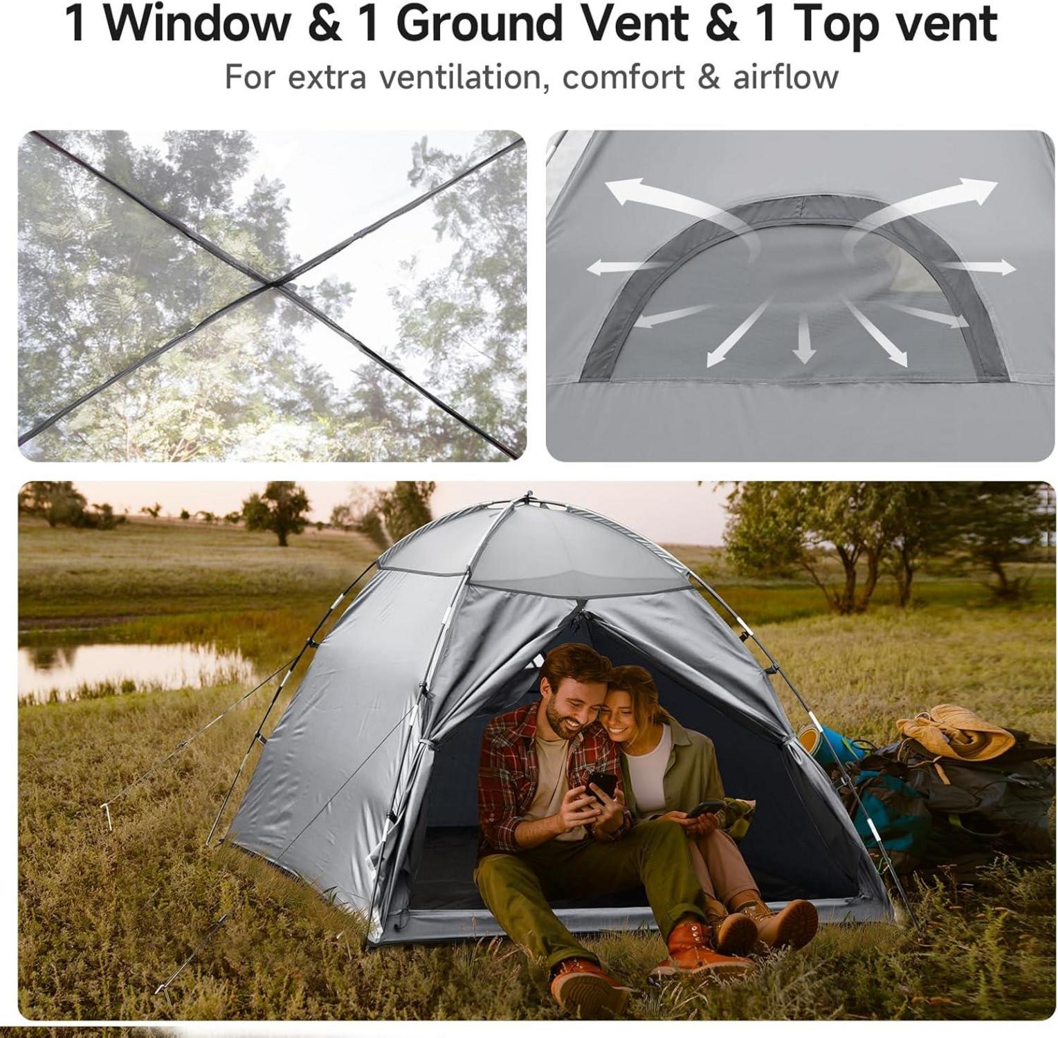 Forceatt 2 Personen Camping Kuppelzelt Outdoor Grau