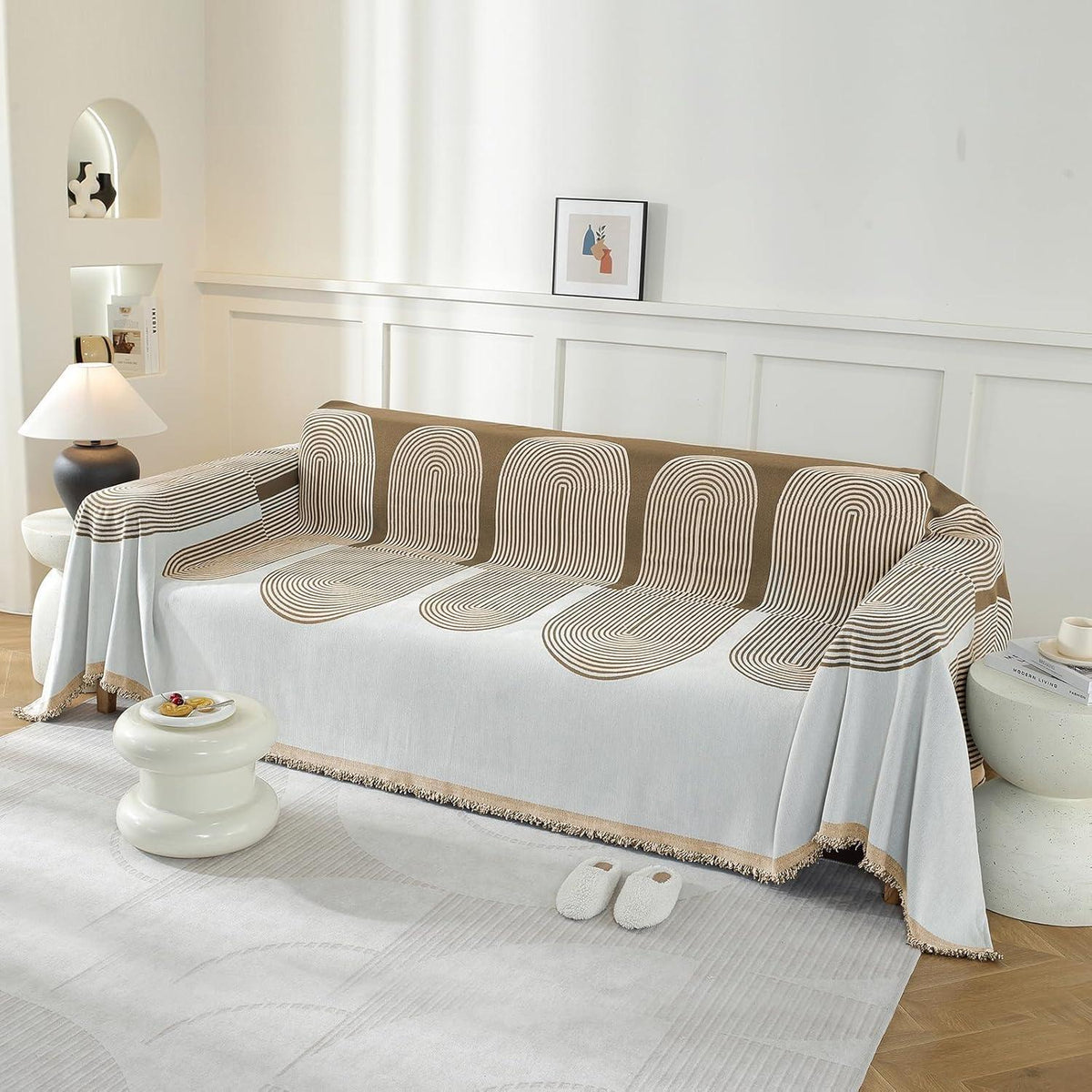 Sofaüberwurf Chenille 180x340cm – 3-Sitzer, Khaki