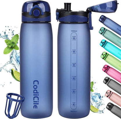 Trinkflasche 1L BPA-frei Auslaufsicher mit Zeitmarkierung