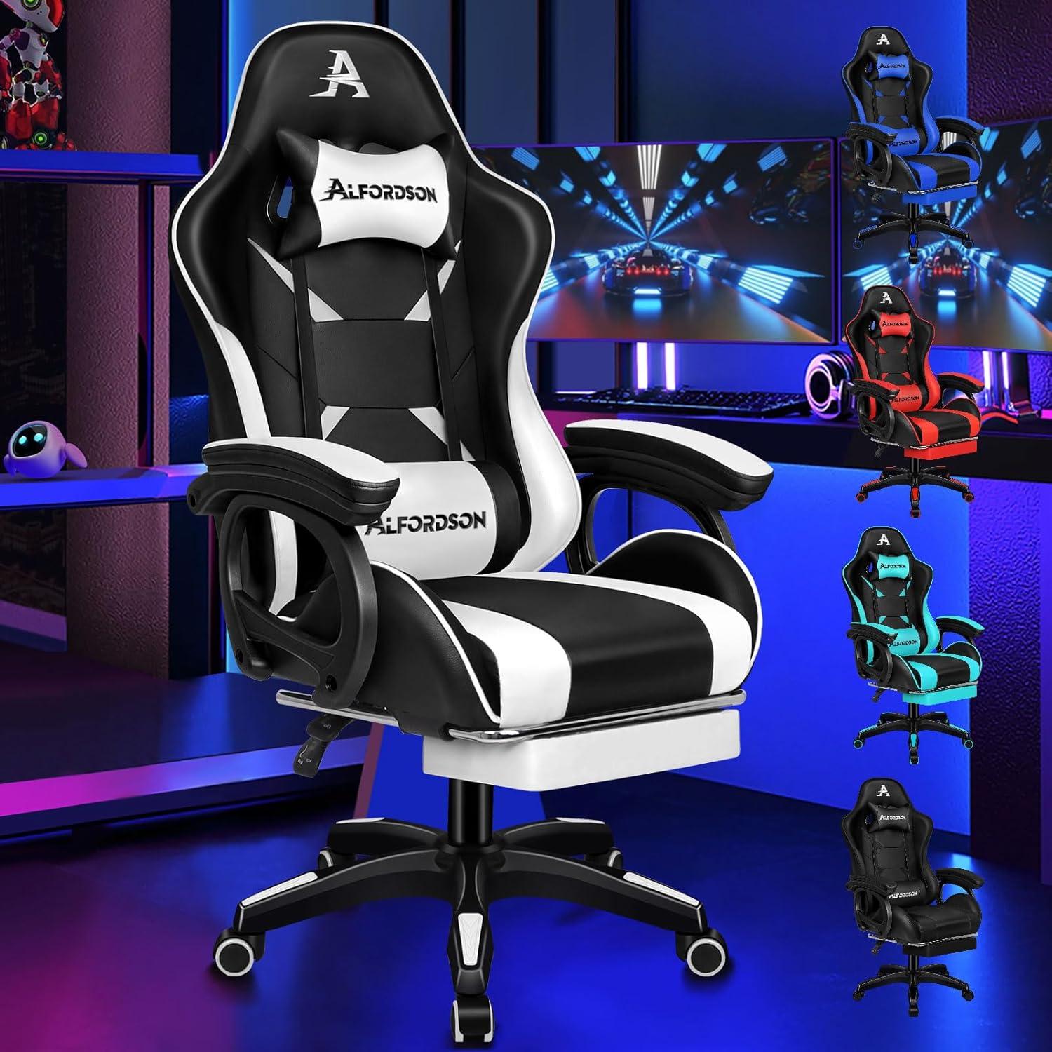 Gamingstuhl mit Massage, Fußstütze, 150° verstellbare Rückenlehne