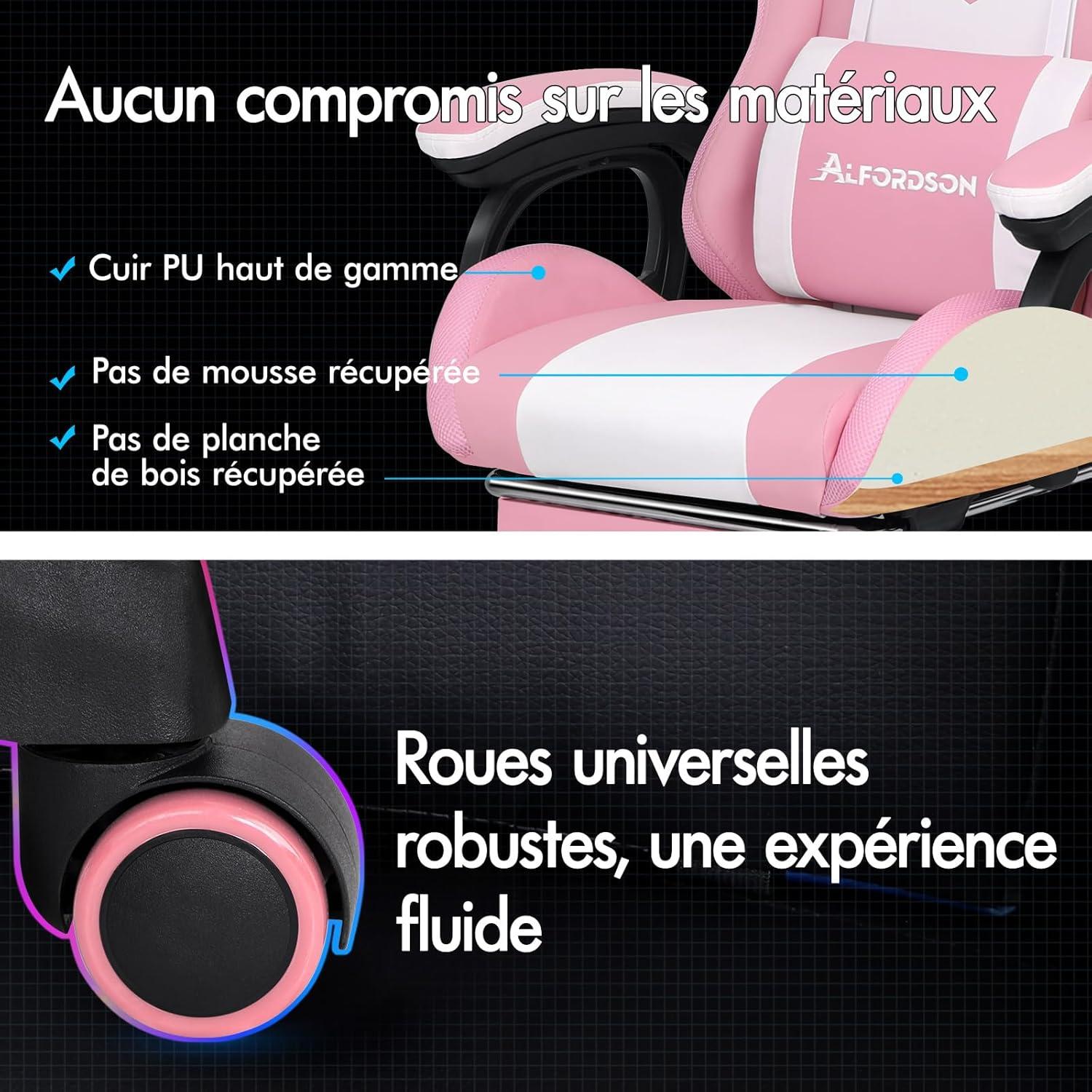 Gaming Stuhl mit 8-Punkt Massage RGB LED Ergonomisch Rosa