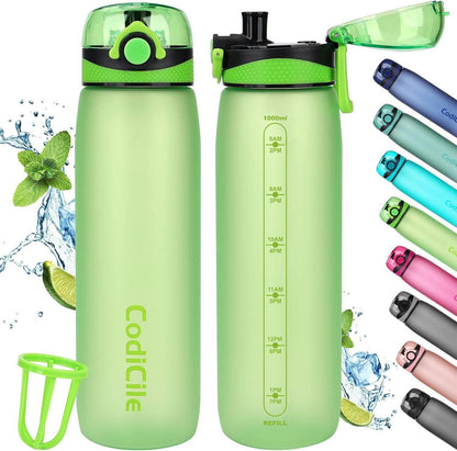 Trinkflasche 1L BPA-frei Auslaufsicher Tritan grün mit Filter