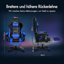 Gamingstuhl mit Massage & Fußstütze, verstellbar, PU-Leder