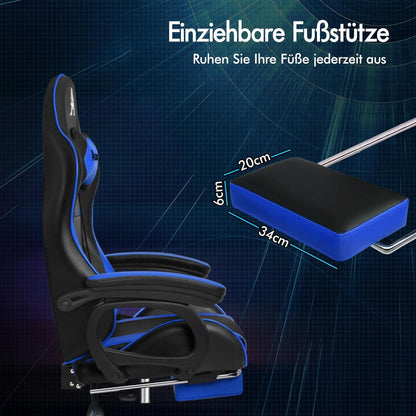 Gamingstuhl mit Massage, Fußstütze, verstellbarer