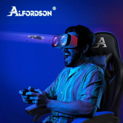 Gamingstuhl mit 2-Punkt-Massage und Fußstütze, Rückenlehne 150° verstellbar, blau