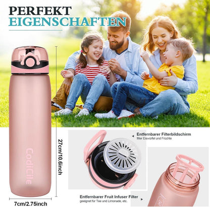 Sport Trinkflasche 1L BPA-frei mit Filter, Auslaufsicher