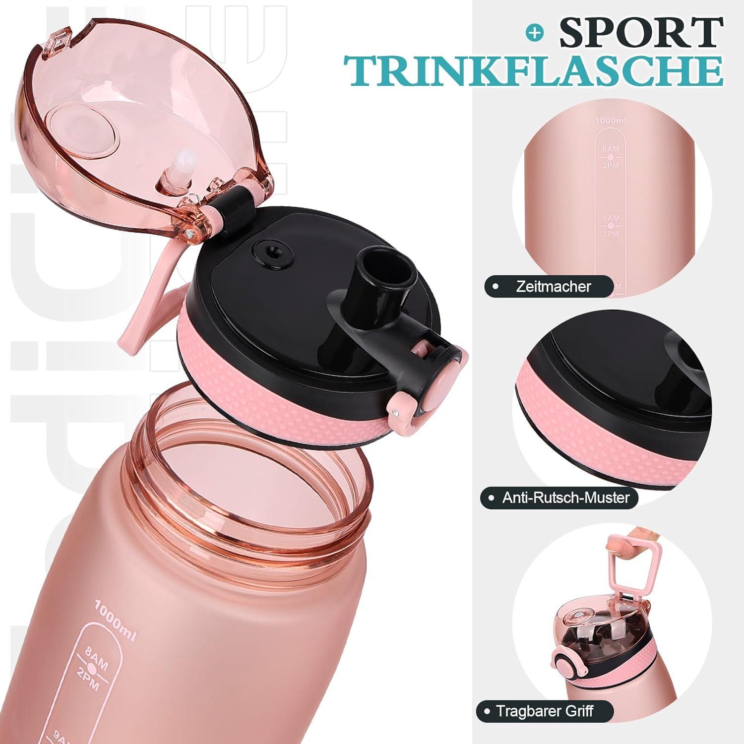 Trinkflasche 1L BPA-frei Auslaufsicher Tritan Fitness Schule Outdoor Gold