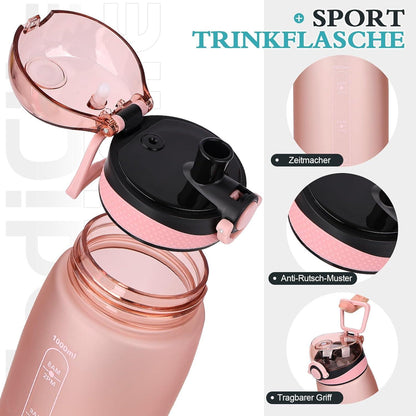 Trinkflasche 1L BPA-frei Auslaufsicher Tritan Fitness Schule Outdoor Gold