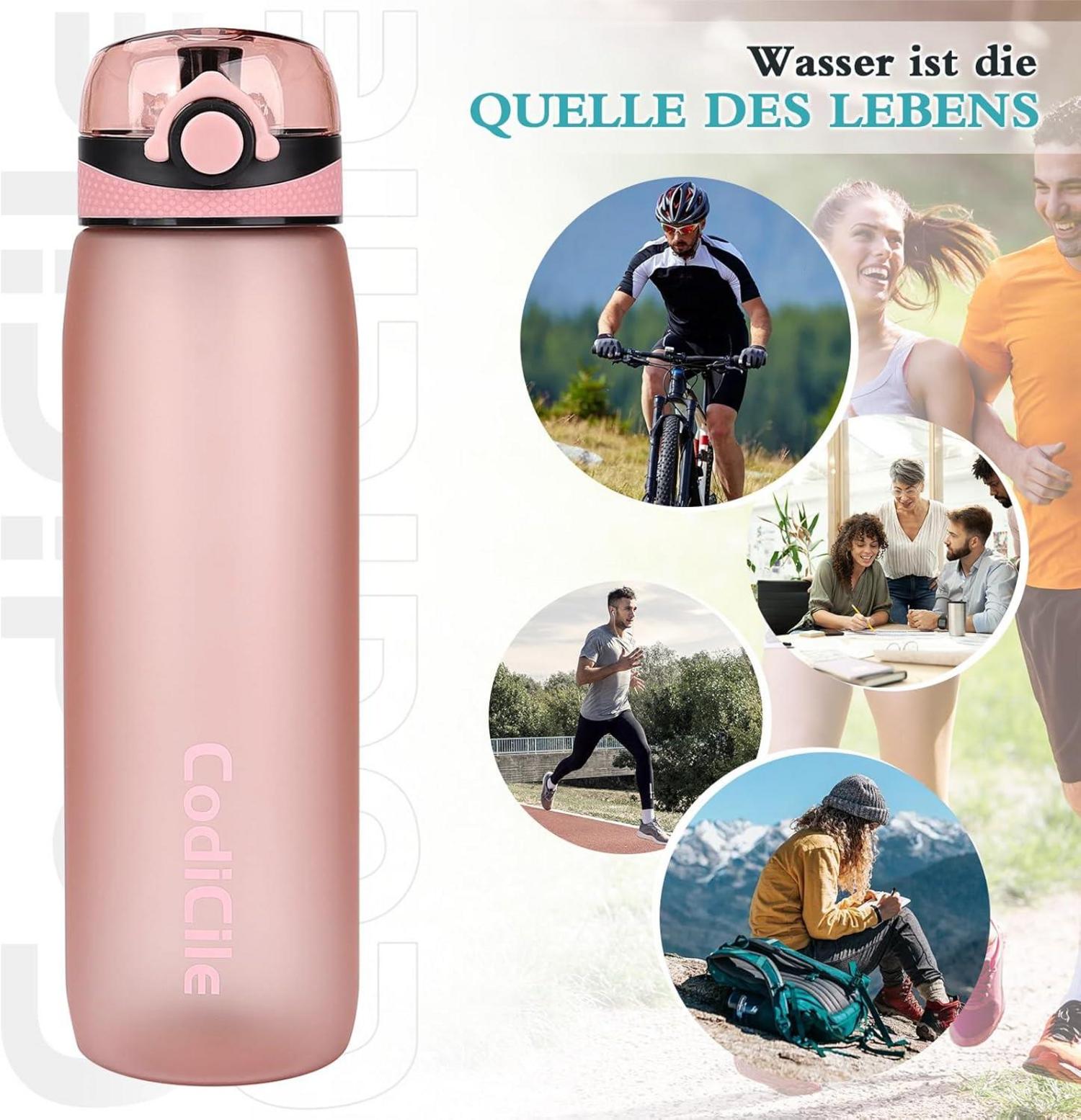 Trinkflasche 1L Auslaufsicher Tritan Sportflasche Filter BPA-frei