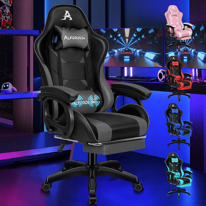 Gamingstuhl mit Massage, Fußstütze, Kopfstütze, Lendenkissen
