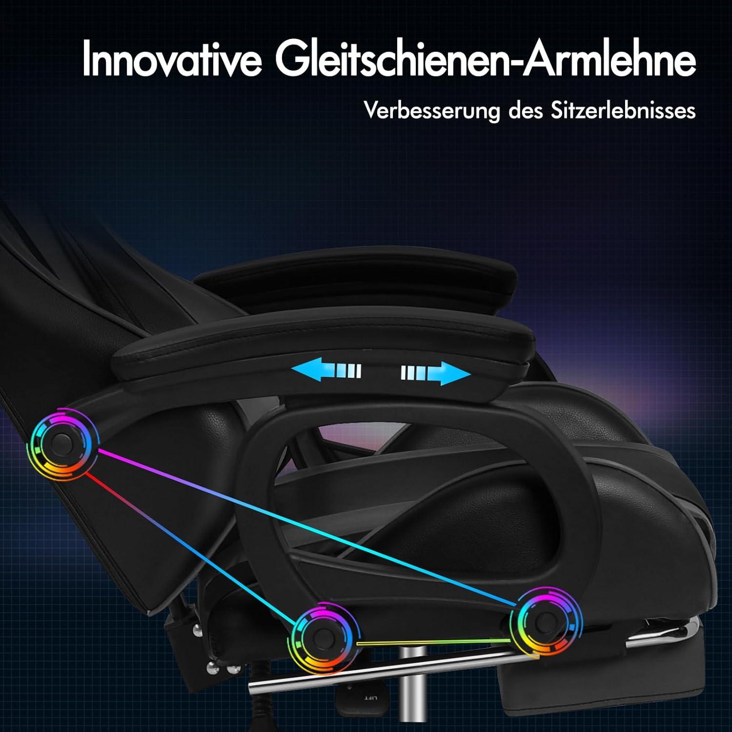 Hochwertiger Gamingstuhl mit Massage und Fußstütze, Grau