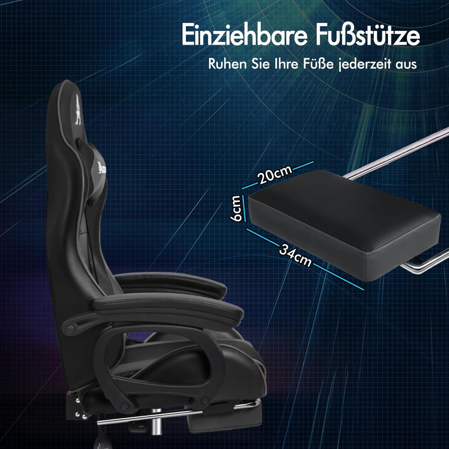 Gamingstuhl Bürostuhl mit Massage Fußstütze Kopfstütze Lendenkissen