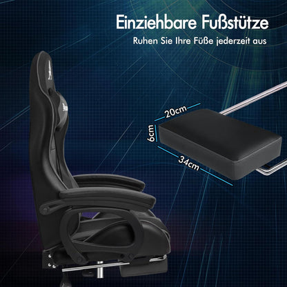 Gamingstuhl Bürostuhl mit Massage Fußstütze Kopfstütze Lendenkissen